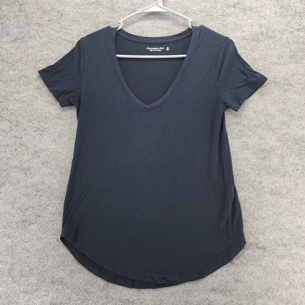 Abercrombie Fitch Shirt Womens XS Short Sleeve Black V Neck Drapey